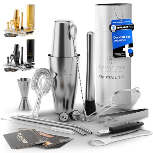 EMPATION Cocktail Shaker, 14-teiliges Cocktail Set mit 825ml Boston Shaker, Cocktail Zubehör inklusive Rezeptkarten, Bar Set für Anfänger und Profis, Cocktailshaker Set perfekt als Präsent geeignet
