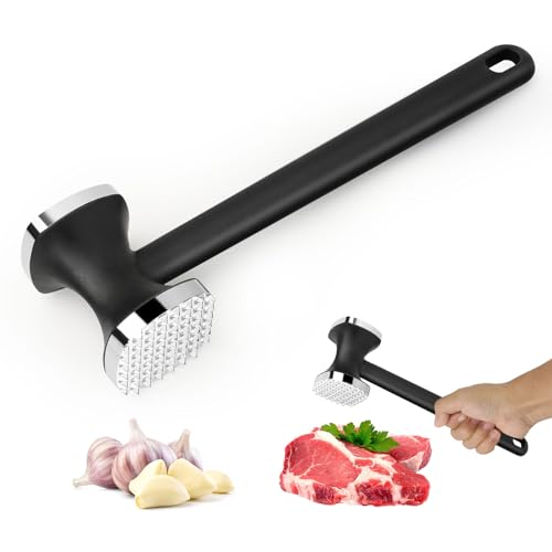 LDERFIV Fleischklopfer, Doppelseitig Antihaft Schnitzelklopfer aus Edelstahl, Schnitzelklopfer, Fleischhammer mit Rutschfestem Griff, Zartmacherhammer für Steak, Schnitzel, Rindfleisch, Huhn
