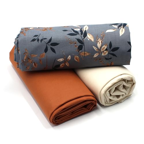 VmG-Store 1,5m Baumwollstoff Set Designstoff + 2x Uni farblich abgestimmt 100% Baumwolle Material Auswahl (Zarte Blätter Set25)