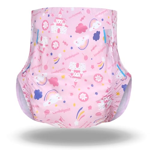 Landofgenie Erwachsene Windeln Rosa gedruckte Windel Unterwäsche Große Erwachsene Baby Nachtwindeln Mit Tabs 10-Stücke (Medium 28