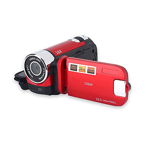 Ejoyous Digitaler Camcorder, 16X Full HD Videokamera High Definition Videokamera mit 270 Grad Drehbildschirm Unterstützt Fotografie und Video mit 2,7-Zoll Display für Home Party Camping (Rot)