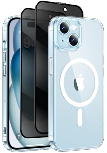Qasyfanc für iPhone 15 Hülle, Anti-Spy Schutzfolie X2, Durchsichtig