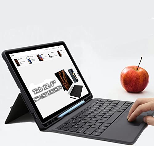 ROOFEI Galaxy Tab S7 FE/S8+/S7+ Hülle mit Tastatur QWERTZ : 7-Farbige Beleuchtung Tastatur mit Trackpad, All-in-one Tastatur Hülle mit Stifthalter für 12,4