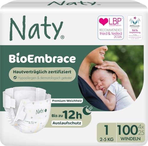 Naty BioEmbrace Baby Windeln für Neugeborene, Größe 1 (2–5 kg), 100 Stück