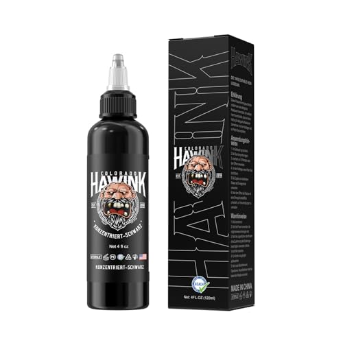HAWINK Tattoo Farbe Black 4oz (120ml) Flaschen Konzentriertes Schwarz Tinten Professionell Tattoo Zubehör Ink TI203DE-120-002