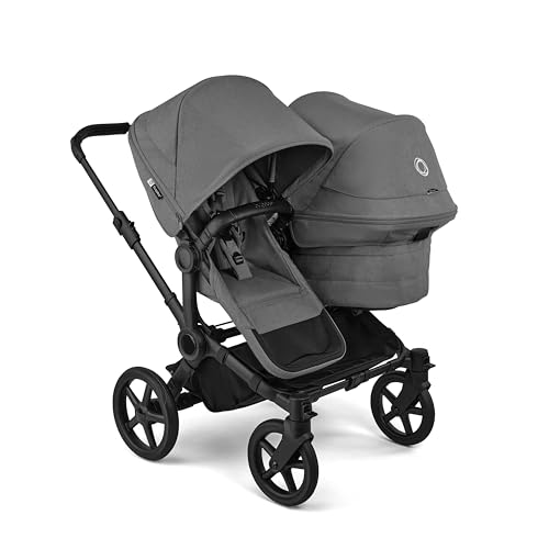 Bugaboo Donkey 6 Double, Geschwisterwagen für Baby & Kleinkind, Doppelkinderwagen mit wendbarem Sitz und Liegewanne, komfortable Einhand-Lenkung, Moon Grey