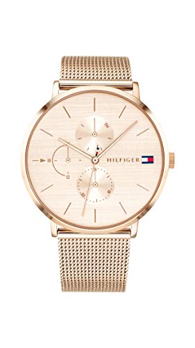 Tommy Hilfiger Multi Zifferblatt Quarz Uhr für Damen mit Roségoldfarbenes Edelstahl-Mesh-Gliederarmband - 1781944