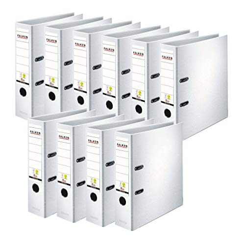 Original Falken 10er Pack PP-Color Kunststoff-Ordner. Made in Germany. 8 cm breit DIN A4 weiß Vegan Ringordner Aktenordner Briefordner Büroordner Plastikordner Schlitzordner