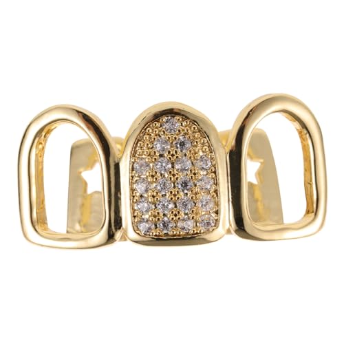 WRITWAA Goldzahn Zahnschmuck mit Hohlmuster Hiphop DIY Teeth Jewelry Verstellbarer Grill für Zahnbedeckung für Fotoshootings Partys und Cosplay Glänzendes Accessoire
