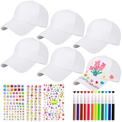 Hpbaggy 6er-Set DIY-Baseballmützen mit Strass & Markern