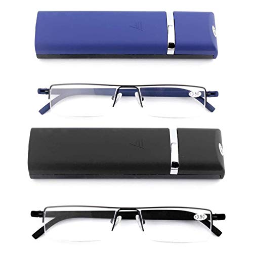 KoKoBin 2 stueck Ultraleichte TR90 Lesebrillen Herren Damen Klassische Metall Sehhilfe Halbrandbrille Schmal Stil Brille Lesehilfe mit Etui und Brillenputztuch +2.0