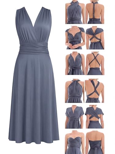 Juvell Infinity-Kleid kurz - Brautjungfernkleider Midi - Infinity Dress - Hochzeit - Elegantes Cocktailkleid-Abendkleid-Abschlussball - 1100 (34-38, Grau-Blau)