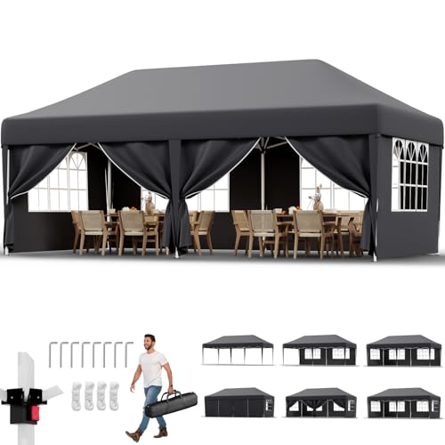 JUMMICO Pavillon 3x6 Wasserdicht Stabil Winterfest mit 6 Seitenwänden,Faltpavillon Höhe Verstellbar,partyzelt Pavillion UV Schutz 50+,Gartenpavillon Faltzelt für Garten, Innenhof, Camping,Gazebo Grau