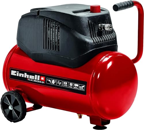 Einhell Kompressor TC-AC 200/24/8 OF (1200 W., max. 8 bar, 24 l-Tank, 180 l/min Ansaugleistung, Motordrehzahl 15000 min^-1, Druckminderer, Manometer, ölfrei)