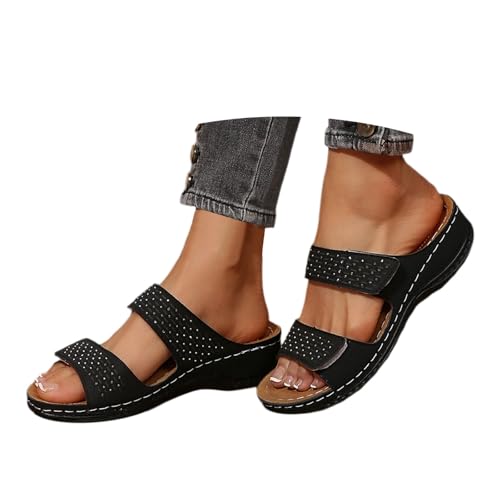 Hsternexy Sandalen & Slides Für Damen, Orthopädische Pantoletten Damen Orthofit Slipper Sandalen Sommer Latschen Schlappen Offene Schuhe Hausschuhe Plateau Sommerschuhe 2025, Schwarz, 39/EU