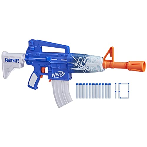Nerf Fortnite Blue-Shock Blaster, 10-Dart Clip, 10 Elite-Nerf Darts, inklusive Bonuscode zum Freischalten des Beat Wrap im Spiel, motorisierter Dart-Blaster