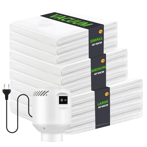 Vakuumbeutel für Kleidung, Vakuumbeutel 9 Stück mit Elektrischer Pumpe (3x 40x40, 3x 40x50, 3x40x60), Vacuum Bags for Clothing, Bettwäsche, Kissen, Wolldecken, Vorhänge, PA+PE Material