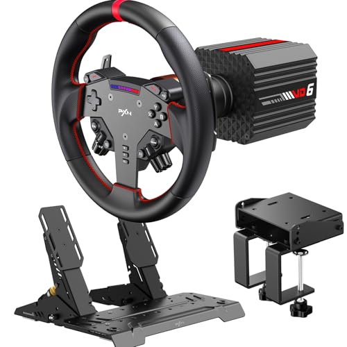 PXN VD6 Gaming Lenkrad Bundle – Direct-Drive-Rennlenkrad-Set mit 6 Nm VD6 Servomotor-Basis, W AS Gaming-Lenkrad (28 cm), PD HM 2-Pedal und Tischklemme – Sim-Racing-Set für PC