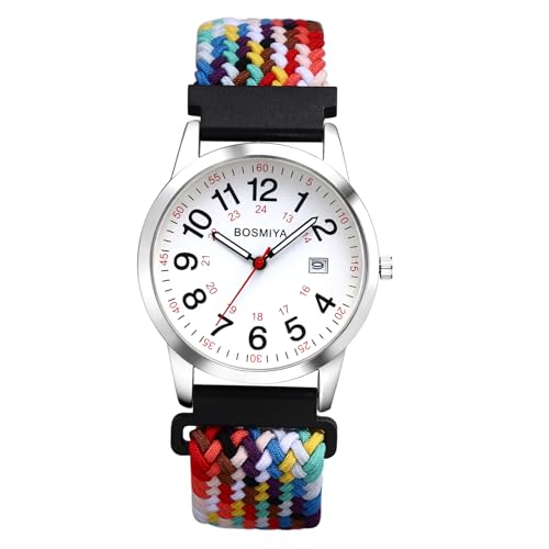 Avaner Uhren Damen Herren Elastisch: Nylon Damenuhr Herrenuhr mit gewebtes Armband Arabischen Ziffern Kalender Stretchband Analog Quarzuhr Leicht Ablesbare Uhr für Frauen Männer