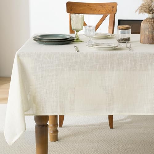 FIBORIA Leinenoptik Tischdecke Abwaschbar 140 x 240 cm Rechteckig Outdoor Tischdecken Beige Wasserabweisende Modern Tischtuch 300 g/m² Tischwäsche Wohnzimmertisch Für Picnic,Garten,Hochzeiten,Party