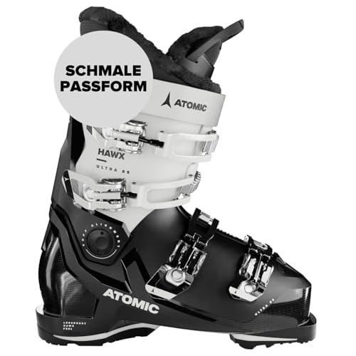ATOMIC HAWX ULTRA 85 W GW Skischuhe - Größe 25/25.5 - Damen-Skischuh in Schwarz / Weiß - Boots mit 3D Knöchel & Ferse für anatomische Passform - Schmale Skistiefel mit 98 mm Passform