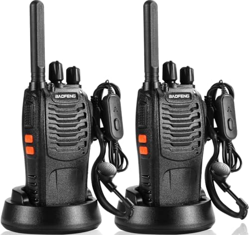 Walkie Talkie PMR446 Lizenzfrei, professionelles Funkgerät, 16 Kanäle, extrem große Reichweite, Walkie Talkie mit VOX Freisprechfunktion, inklusive Kopfhörer und USB Ladegerät (schwarz, 1 Paar)