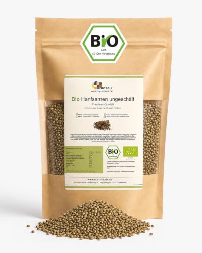 my-mosaik Bio Hanfsamen ungeschält (1000g), nährstoffreich und vegan, Low Carb, essentielle ungesättigte Omega-3- und Omega-6-Fettsäuren