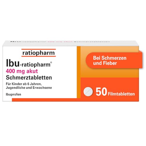 IBU-ratiopharm 400 mg akut Schmerztabletten: Bewährt bei Schmerzen und Fieber. Wirkstoff: Ibuprofen, 50 Filmtabletten