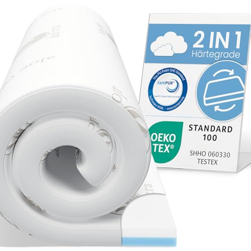 ELONEO Viskoelastischer Matratzen-Topper 80 x 190 cm, MemoryFoam Komfort Matratzenauflage, Viscoauflage, Wendefunktion mit 2 Härtegraden, inkl. Aloe Vera Bezug