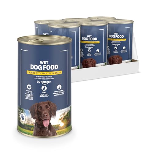by Amazon Hundefutter, nass, Dose, Stücke mit Geflügel in Sauce, 6 x 1,24 kg