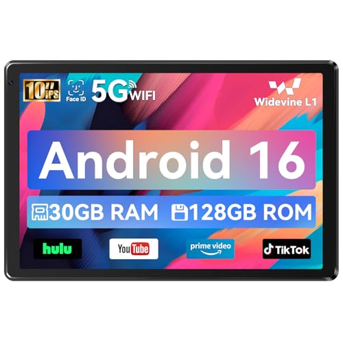 Whitedeer Tablet, Tablet 10 Zoll, Android Tablet mit 30GB RAM 128GB ROM, Octa-Core, HD IPS Touchscreen, 5000mAh Akku, WiFi 6, Bluetooth 5.0, Dual Kamera, Face ID, Google-Zertifiziert, Schwarz