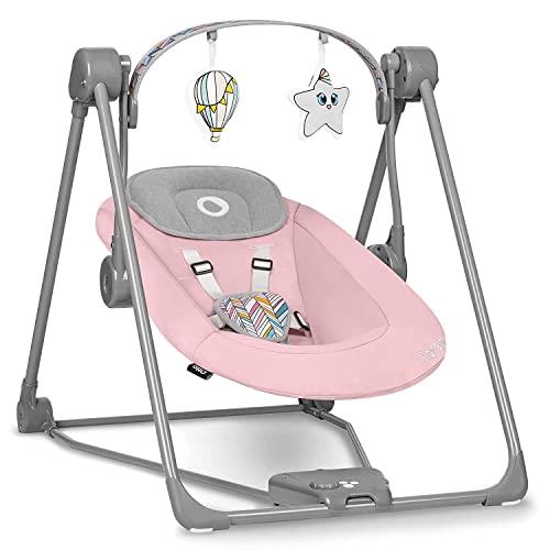 LIONELO Otto Baby Wippe, Baby Schaukel, Spielbogen mit interaktiven Spielzeugen, 5 Schaukel Geschwindigkeiten, Naturgeräusche, ab Geburt bis 9 kg, zusammenklappbar