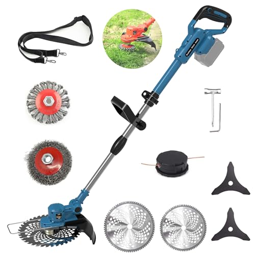Akku Rasentrimmer für Makita-Akkus mit 5 Klingentypen Bürstenlose Rasentrimmer mit Unkrautbürste mit Tap&go (ohne Akku) (Blue)