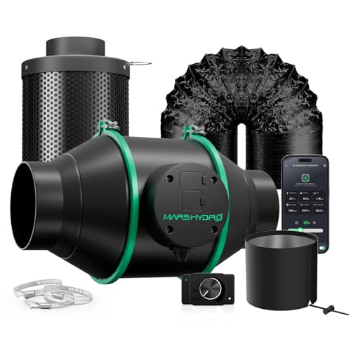 Mars Hydro iFresh Rohrventilator 100mm - mit Aktivkohlefilter Abluftventilator (205 CFM) Grow Ventilator mit Abluftsteuerung, Rohrlüfter für Wachstumszelte, Hydrokultur & Klimatisierung
