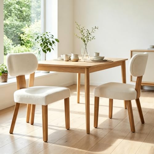YEEFY Esszimmerstühle 2er Set Polsterstuhl Küchenstuhl Holzbeine, Beige