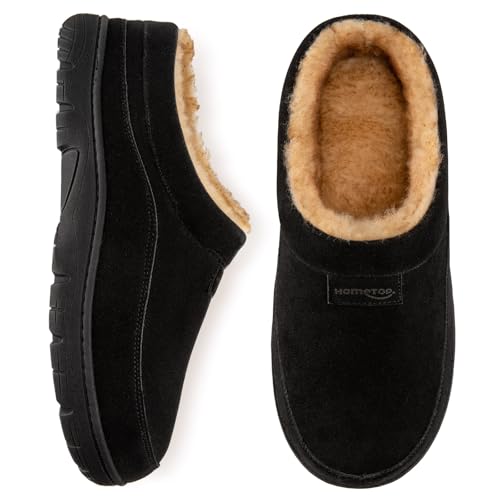 HomeTop Herren Mokassin Hausschuhe Weiche Warme Rutschfeste Memory Schaumstoff Innen Pantoffeln mit flauschigem Futter Schwarz,44-45 EU