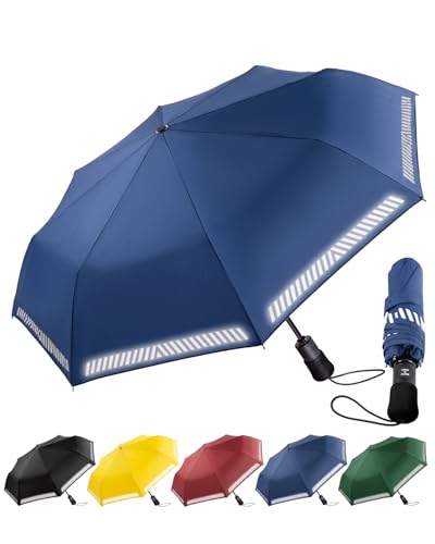 Regenschirm Sturmfest Taschenschirm mit Reflexstreifen - Umbrella Kompakter Reise Winddichter - Automatik Auf und Zu Schirm - Inkl. Etui Starkes Fiberglasgestell, Wasserdicht für Herren Damen Kinder
