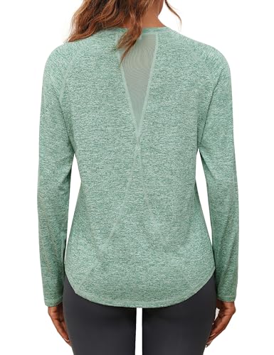 Gyabnw Sportshirt Damen Langarm Sport Tshirt Fitness Laufshirt Funktionsshirt Locker Oberteile Gym Yoga Wandern Shirt