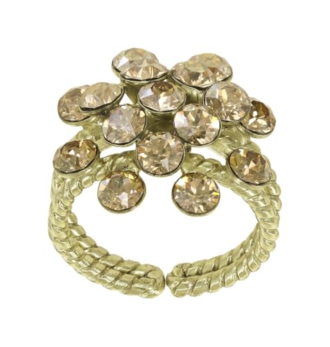 Konplott: Ring Magic Fireball shinny brass, klassischer Kristallblütenring in glänzend-goldener Fassung, für Damen/Frauen (beige)