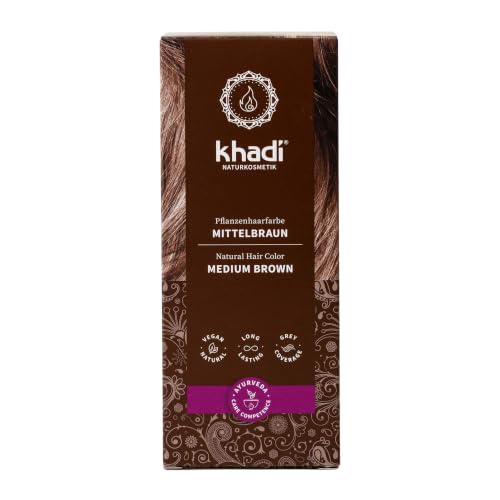 khadi MITTELBRAUN Pflanzenhaarfarbe - Haarfarbe für lebendiges, warmes Zimtbraun bis zu kräftigem, tiefem Mittelbraun - 100% pflanzlich - 100g