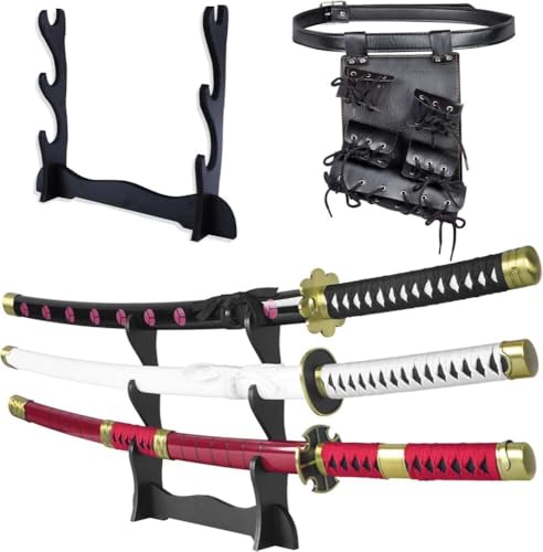 Katana Schwert - Set x3 Schwerter - Holz Bambus Pirat Piratenjäger Sword 105 cm/41 Zoll - Anime Cosplay Kostüm (Lorenor Zorro/Roronoa Zoro) (Sandaii Kitetsu - Shusuii - Wado Ichimonjii)