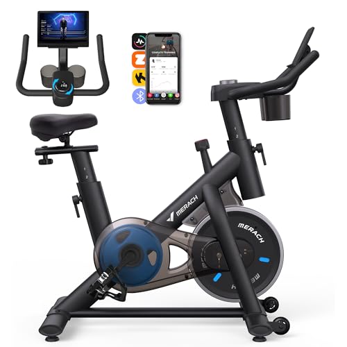 MERACH Heimtrainer Fahrrad, Leises Hometrainer Fahrrad mit Verbessertem LCD-Monitor, Indoor Cycling Bike mit Verstellbarem Widerstand für Kardio-Training zu Hause, Mit Eigener App, Bis 136 KG