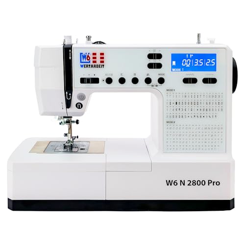 W6 WERTARBEIT N 2800 Pro Nähmaschine (Freiarm Super Computer-Nähmaschine (143 Programme & Alphabet: Buchstaben, Zahlen & Sonderzeichen nähbar)) weiß - Nähanpressdruck - Start/Stopp-Taste - Knopflöcher
