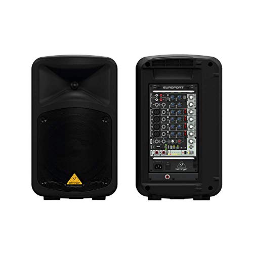 Behringer EPS500MP3 Ultrakompaktes tragbares 500-Watt-8-Kanal-PA-System mit MP3-Player, Reverb und Wireless-Option, schwarz