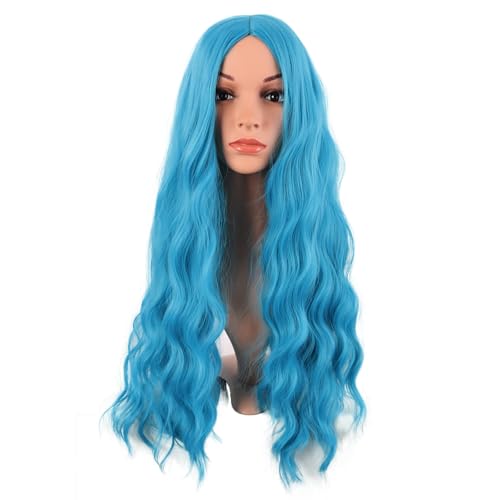 MapofBeauty 70 cm Länge Wavy Lockige Party Cosplay Perücke, Cyan Blau