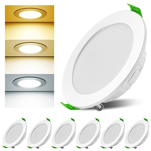 Asstikoo LED Einbaustrahler 230V Dimmbar, 7W 6er Set Einbauleuchten Deckenspots Deckenstrahler Lochöffnung Ø 85-100 mm, IP44 Ultra Flach LED Spots für Badezimmer Wohnzimmer