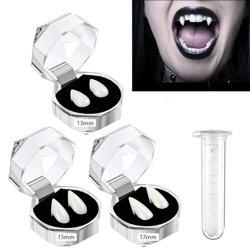 3 Paare Vampir Zähne Zähne, Halloween Party Cosplay Prothesen Prop Dekoration mit Pellets Kleber für Halloween Kostüm Party Gefälligkeiten