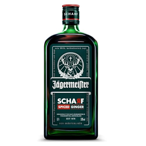 Jägermeister Scharf – 1 x 0,7l Premium Kräuterlikör 33% Vol. intensiver Ingwer-Kick – Hot Shot mit 56 erlesenen Kräuter – Im Eichenfass gelagert – Das Original aus Wolfenbüttel