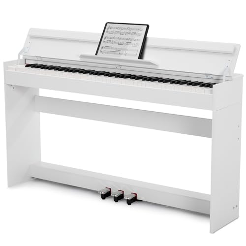 MUSTAR 88 Tasten Digital Piano, Halbgewichtete Tasten Klavier mit USB/MIDI und Bluetooth, Halb-offene Abdeckung, E-Piano mit 3-Pedal-Einheit, Stereolautsprechern, 800 Töne und 64 Polyphony, Weiß