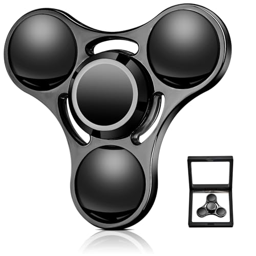 SCIONE 1er Metall Fidget Spinner – Hand Spinner für Erwachsene & Kinder – Anti-Stress-Sensory-Spielzeug mit abnehmbaren Kugellagerkappen – Perfekt für Büro, Klassenzimmer & Party-Geschenke (Schwarz)
